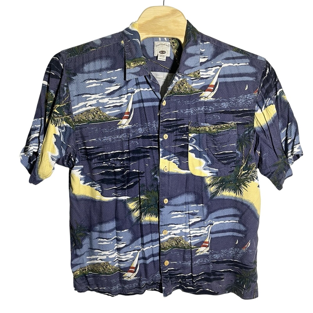 Original Island Sport Mens XL‎ Button Up Shirt Short Sleeve Sailboat Hawaiian